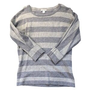 Garnet Hill Gray Metallic Shimmer Striped 3/4‎ Sleeve Pullover Sweater Women's S